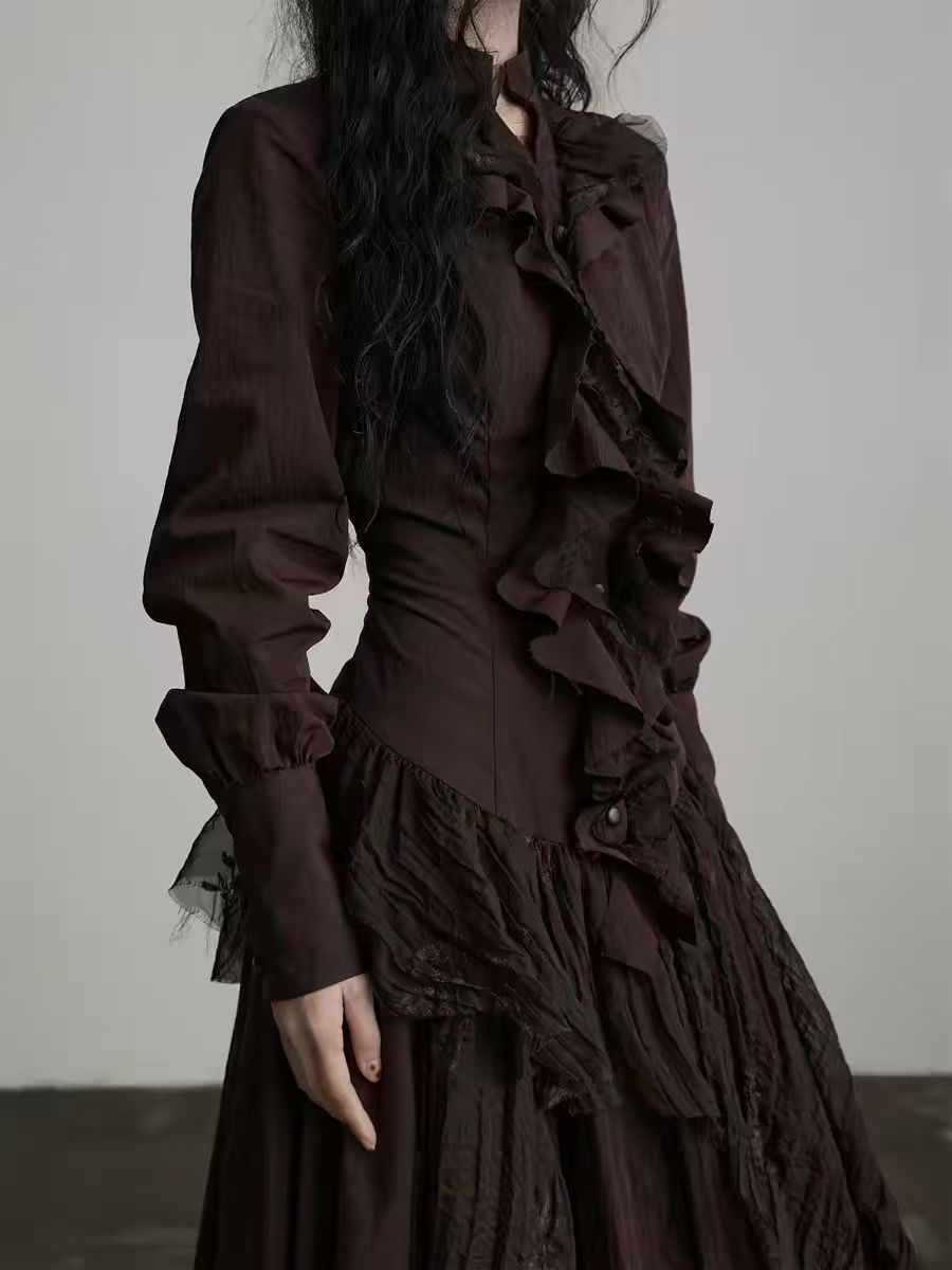 TWOTWINSTYLE Brown Spliced Fol - Linen Dress Wrap ulasan dan harga