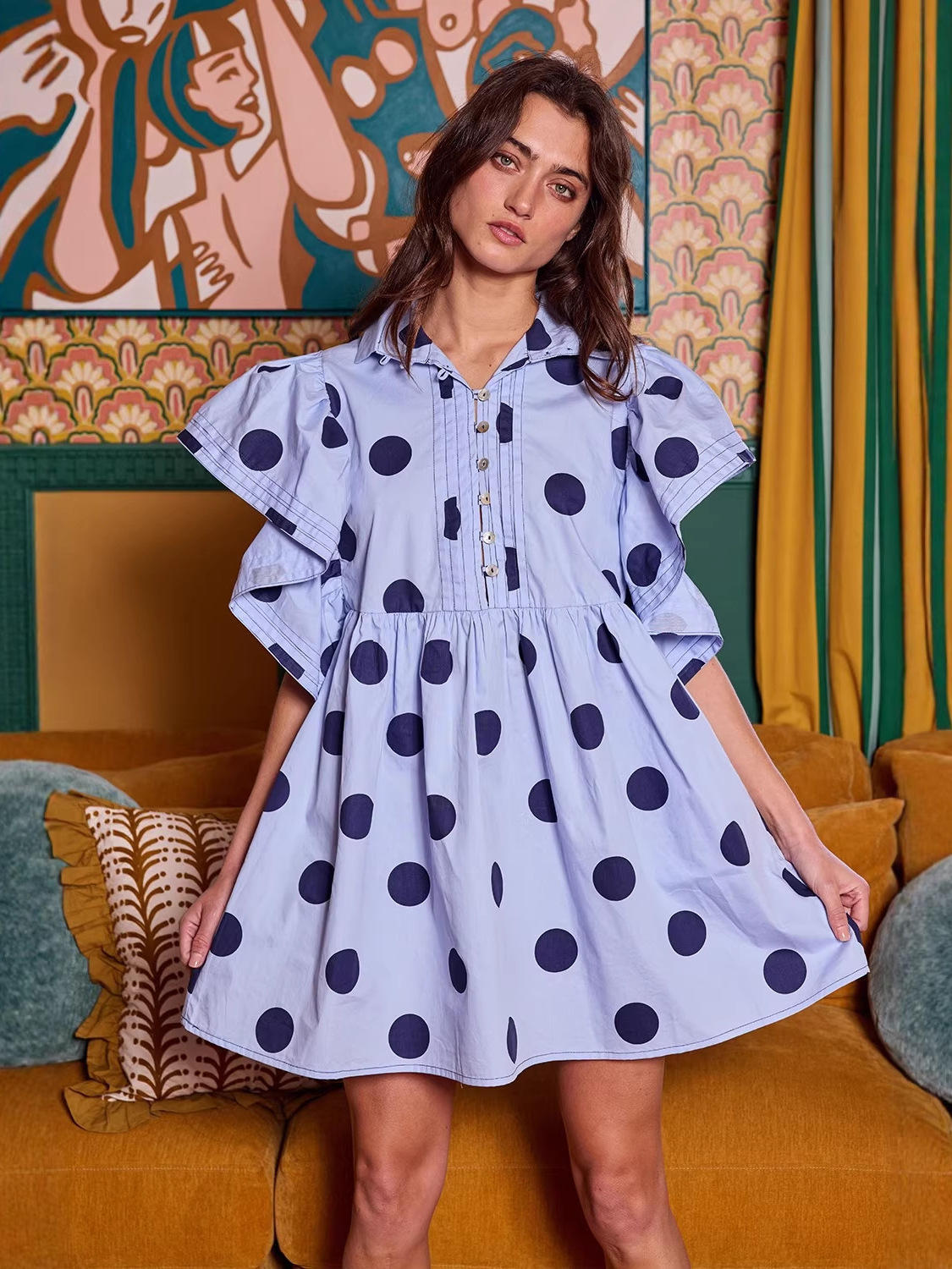 Spring Summer Polka Dot Print  - Blouse Off Shoulder ulasan dan harga