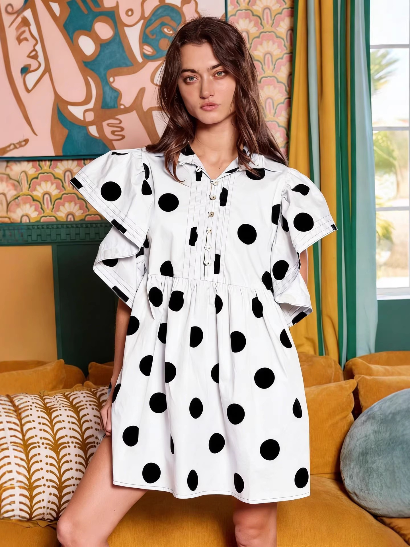 Spring Summer Polka Dot Print  - Blouse Off Shoulder ulasan dan harga