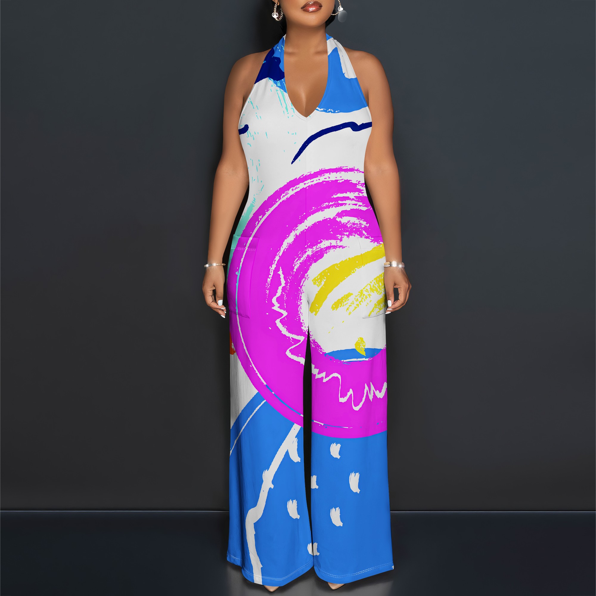 Bold Abstract Brushstroke Halt - Maxi Dress Halter ulasan dan harga