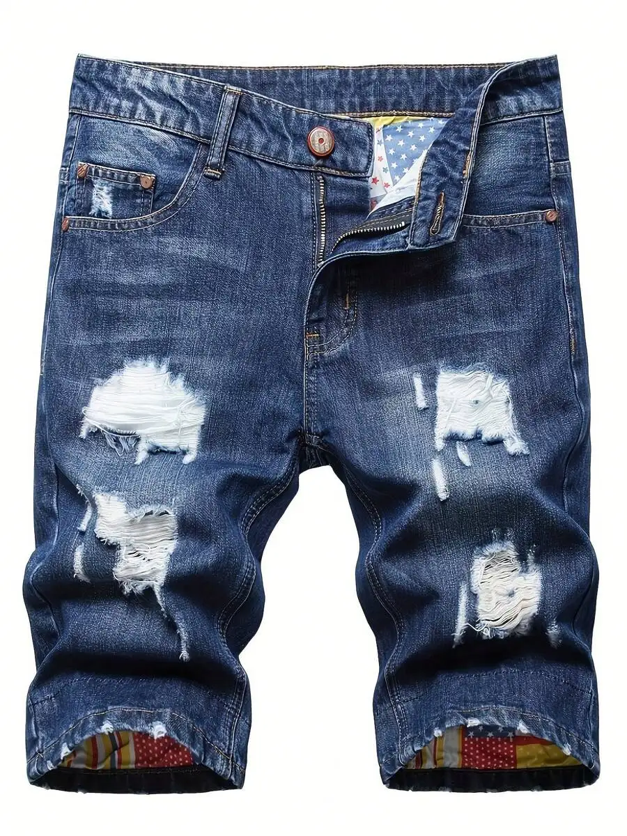 Mens Ripped Denim Shorts Mid-R - Shorts Denim Frayed ulasan dan harga