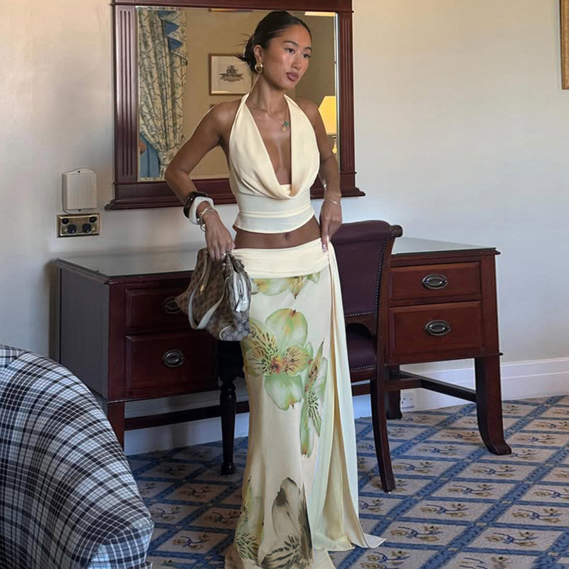 TARUXY Sexy Long Skirt Two Pie - Maxi Dress Halter ulasan dan harga