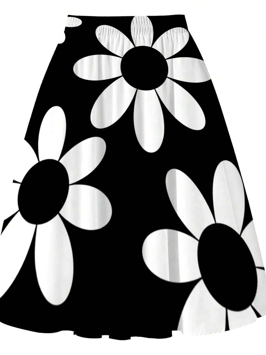 Oversized Womens Daisy Print M - Midi Skirt Floral ulasan dan harga