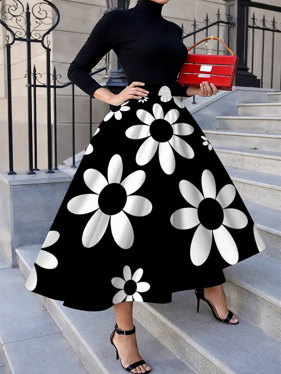 Oversized Womens Daisy Print M - Midi Skirt Floral ulasan dan harga