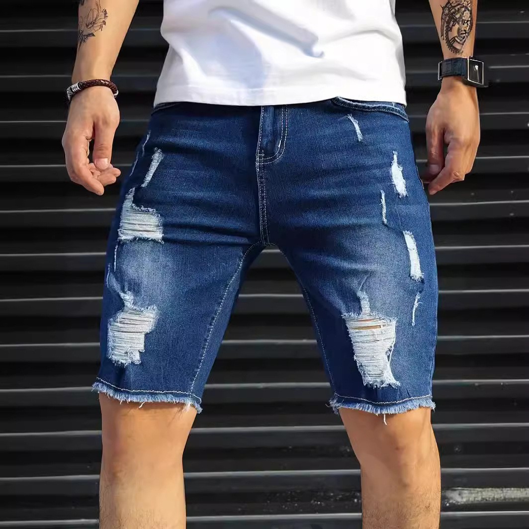 Men's Denim Shorts Blue Slim F - Shorts Denim Frayed ulasan dan harga