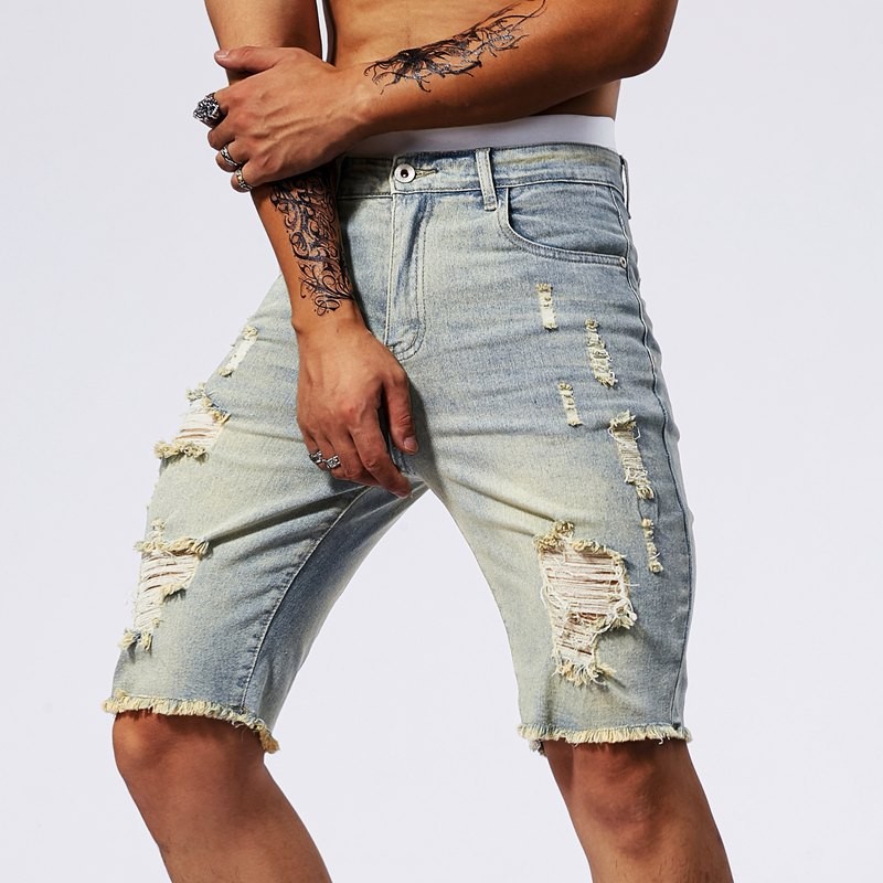 Men's Denim Shorts Blue Slim F - Shorts Denim Frayed ulasan dan harga