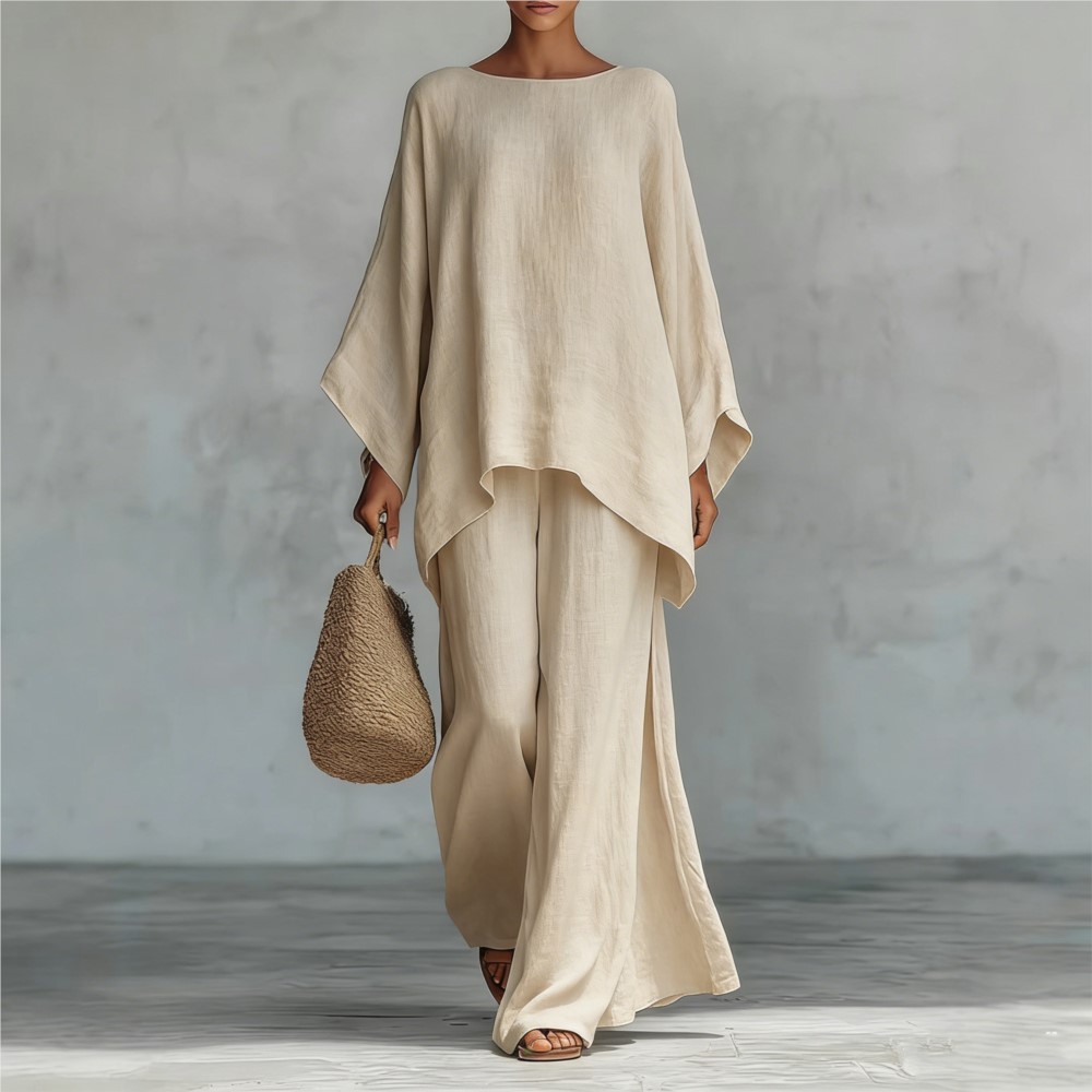 Fashion Linen Loose Long-sleev - Linen Pant Wide ulasan dan harga