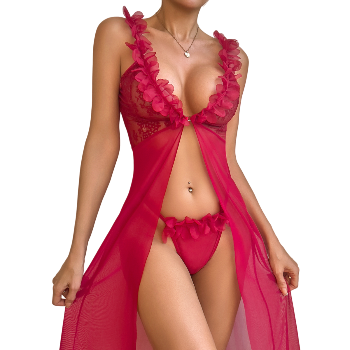 Women's Sexy Red Lace Robe & T - Kimono Sheer Floral ulasan dan harga