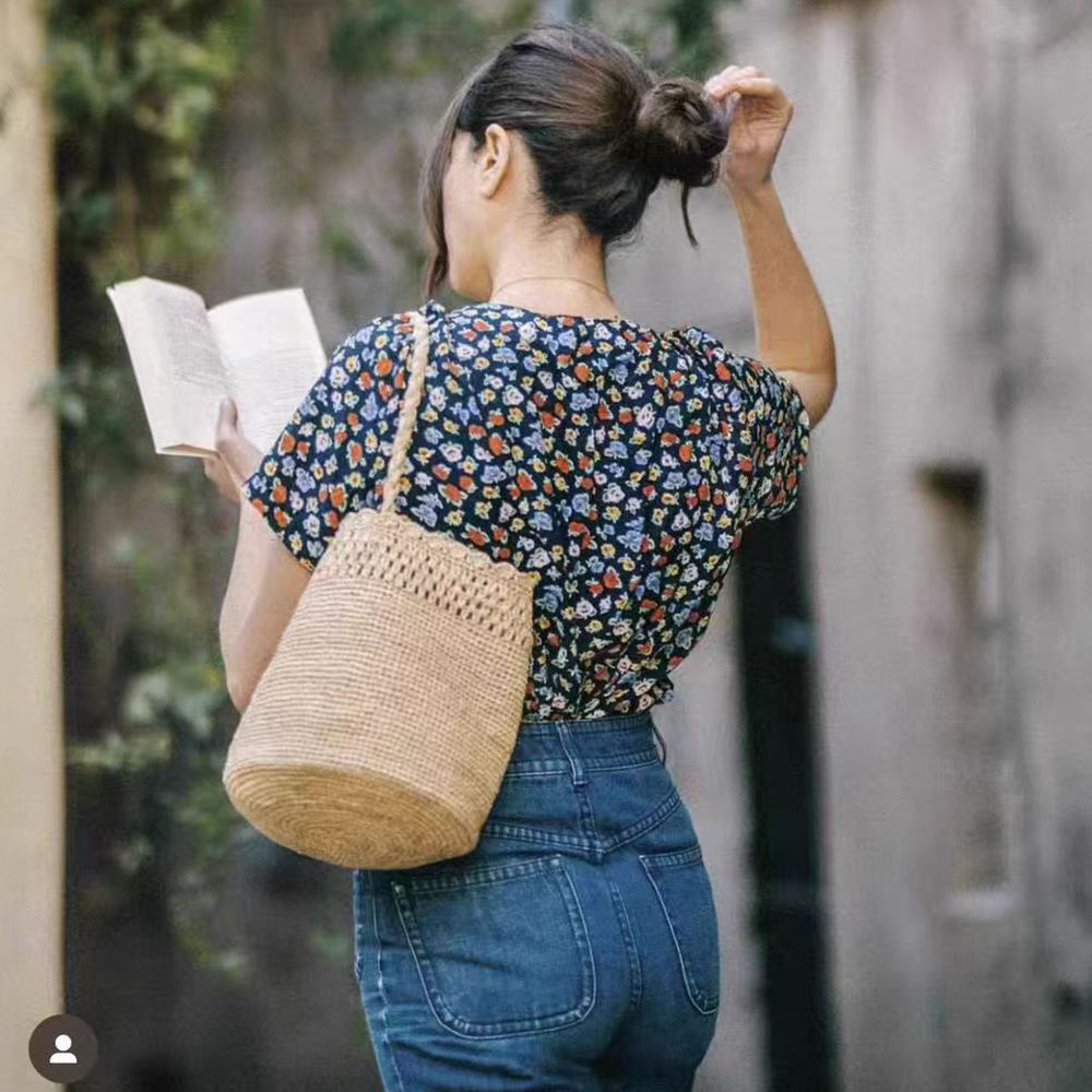 Handmade Crochet Straw Bucket  - Crochet Bag Raffia ulasan dan harga