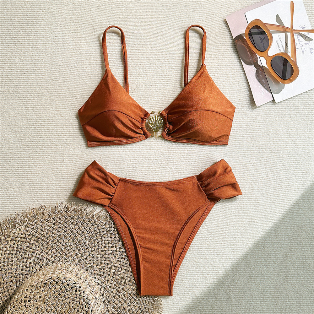 Metal Shell Ring Swimwear Sexy - Swimsuit Bikini Ruched ulasan dan harga