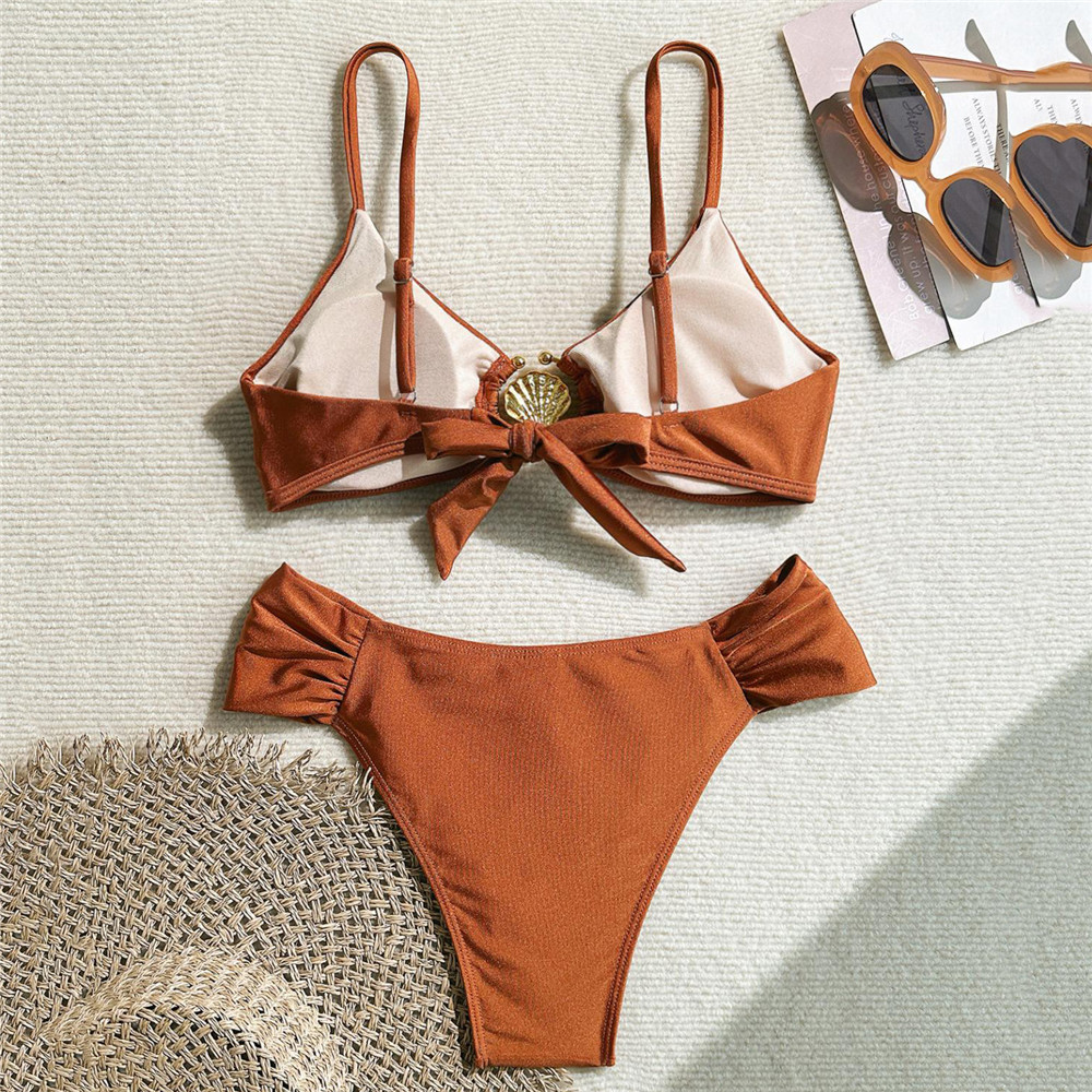 Metal Shell Ring Swimwear Sexy - Swimsuit Bikini Ruched ulasan dan harga