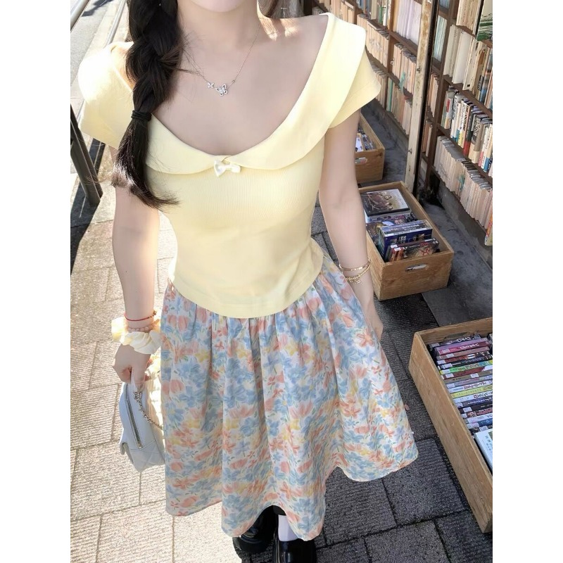 Women 2 Piece Set Bow Top And  - Midi Skirt Floral ulasan dan harga