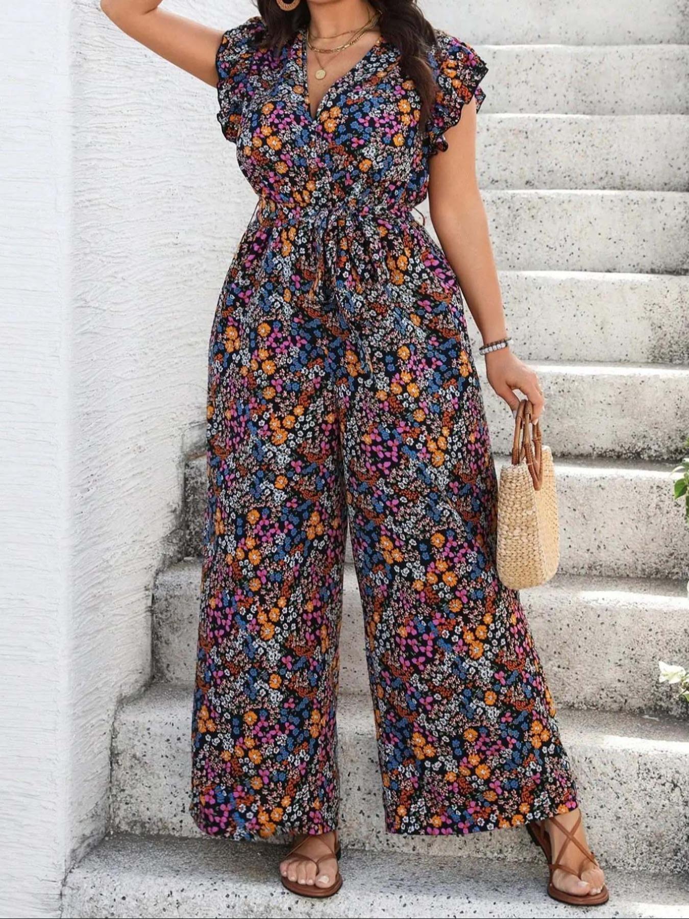 【Plus Size】 Floral Print Tie S - Romper Floral Print ulasan dan harga