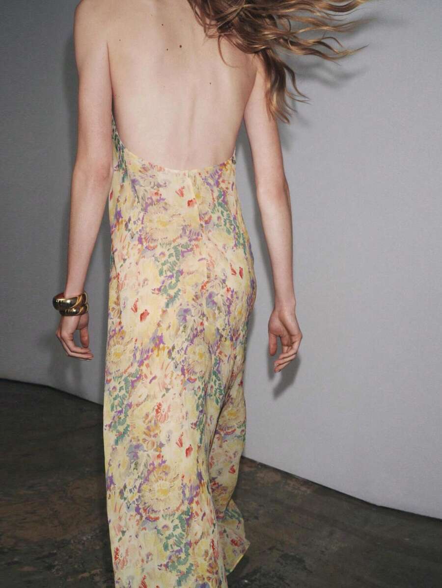 Womens Floral Maxi Halter Back - Maxi Dress Halter ulasan dan harga
