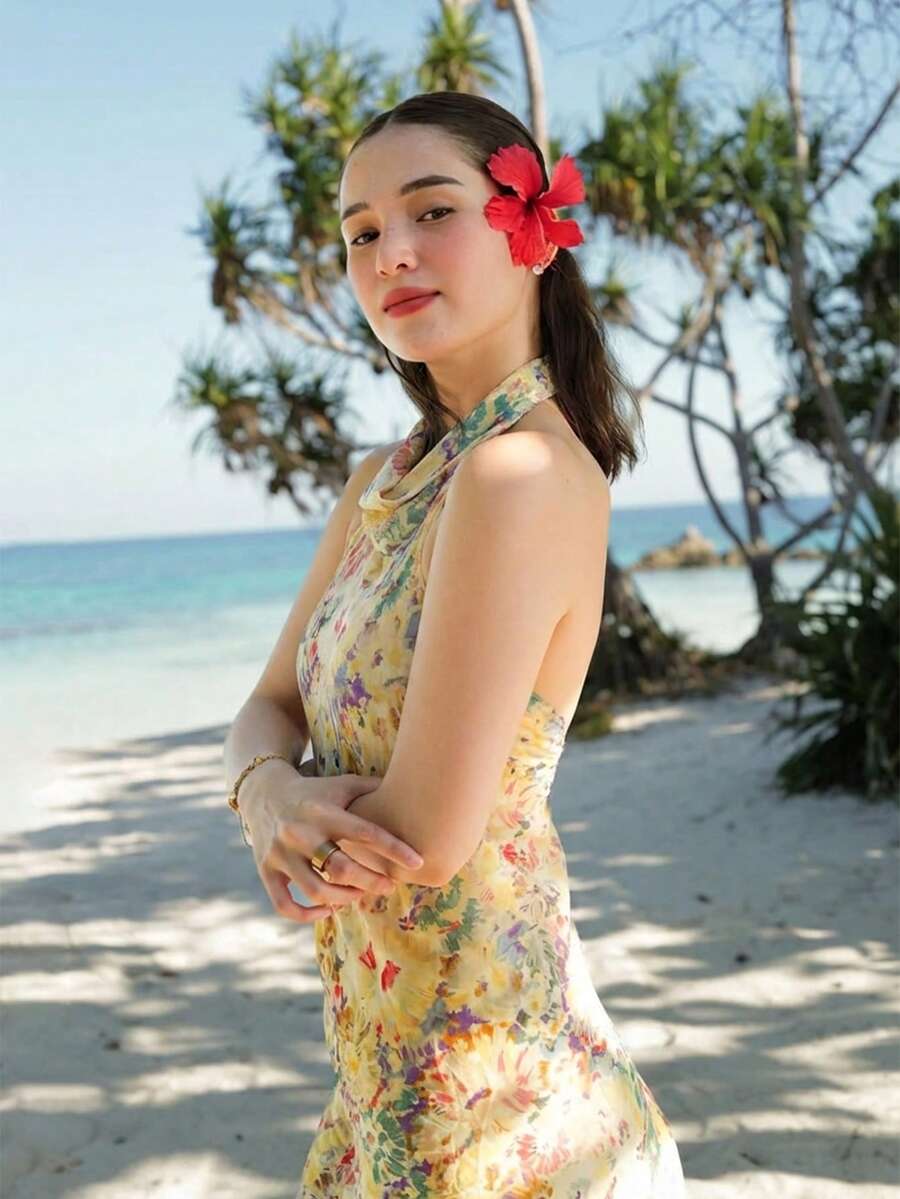 Womens Floral Maxi Halter Back - Maxi Dress Halter ulasan dan harga