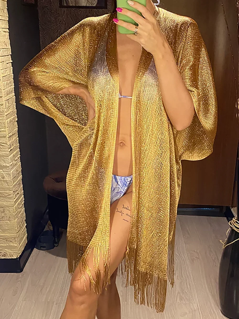 Tassel Gold Bikini Cover Up Se - Cover Up Kaftan ulasan dan harga