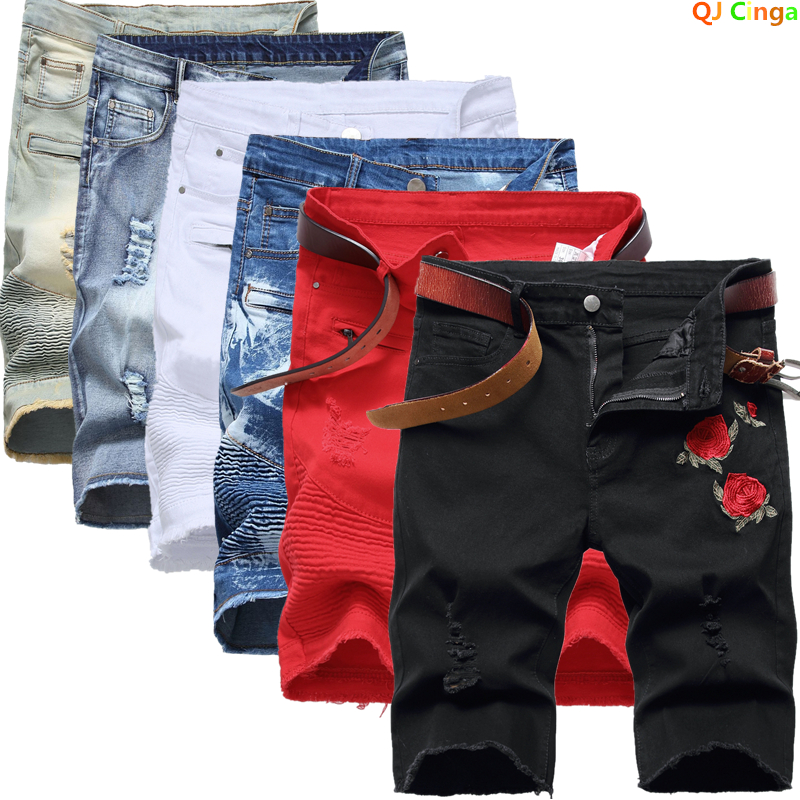 2026 Summer Men's Red Rose Emb - Shorts Denim Frayed ulasan dan harga